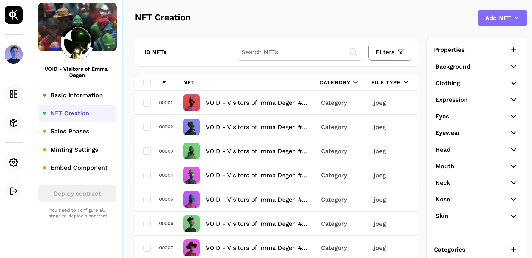 Archived Sparkblox interface showing digital assets within a collection