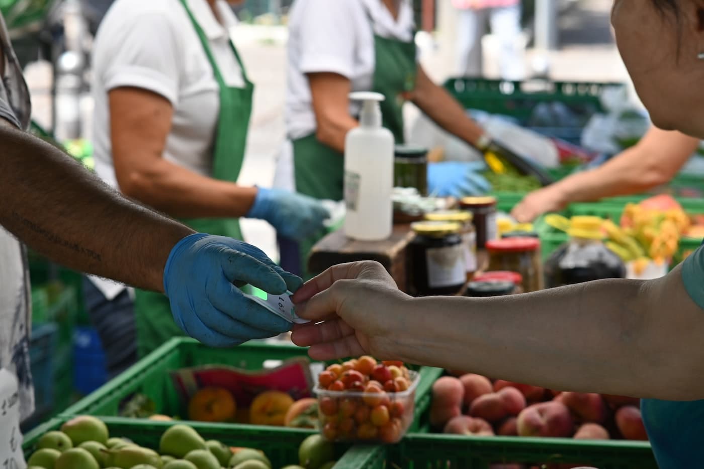 Volunteers organizing donated fresh produce