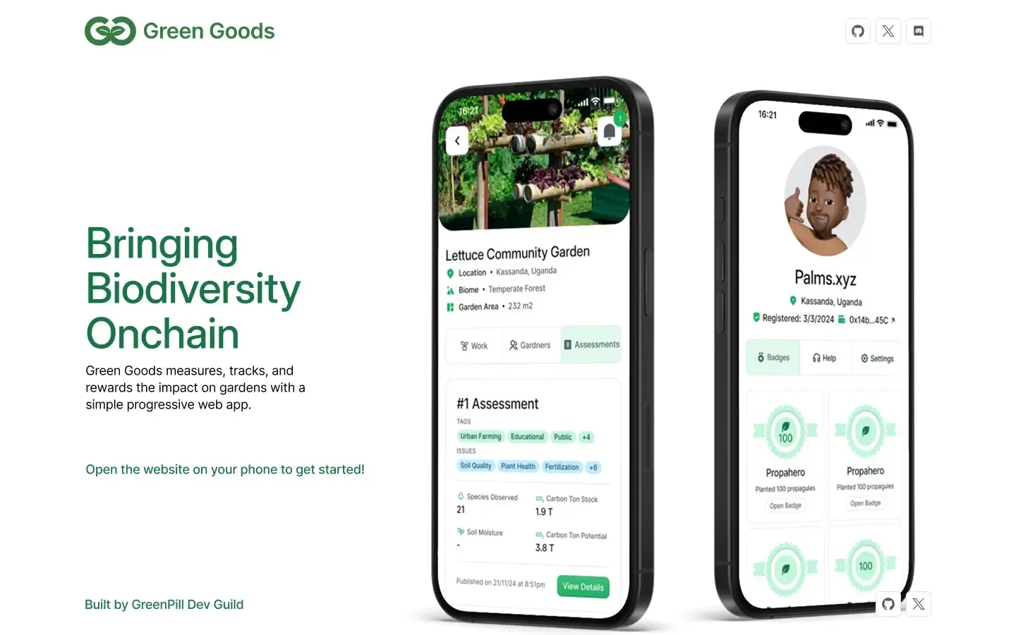 Current Green Goods mobile screens for capturing and reviewing environmental work